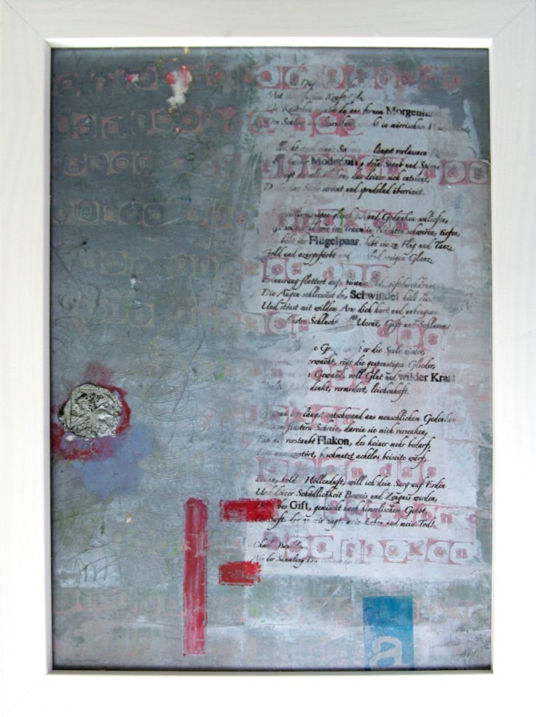 Collage auf Papier in Glasrahmung, Gemälde 265 x 195 mm